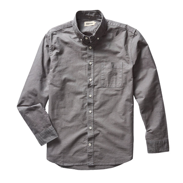 "taylor stitch oxford collared shirt smoke gray white buttons"