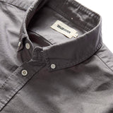 "taylor stitch oxford collared shirt smoke gray white buttons buttoned lapels"