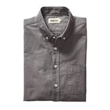 "taylor stitch oxford collared shirt smoke gray white buttons folded"