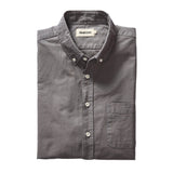 "taylor stitch oxford collared shirt smoke gray white buttons folded"