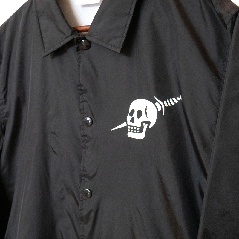 Fontenelle Supply Co Knife Skull Screen printed Coach Jacket close up