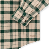 Closeup of sleeve and bottom corner of garment
