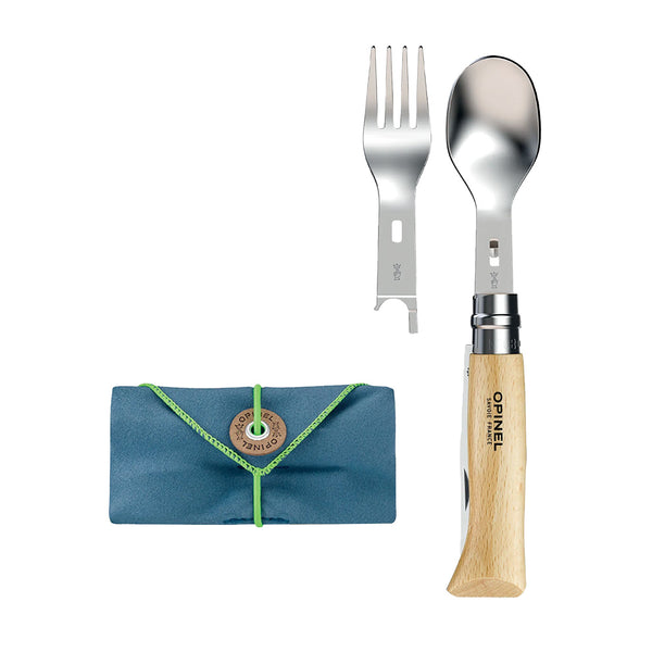 "opinel number 8 pocket knife and fork and spoon cutlery camping and picnic cutlery set"