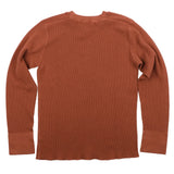 Back of rust red long-sleeved waffle thermal shirt