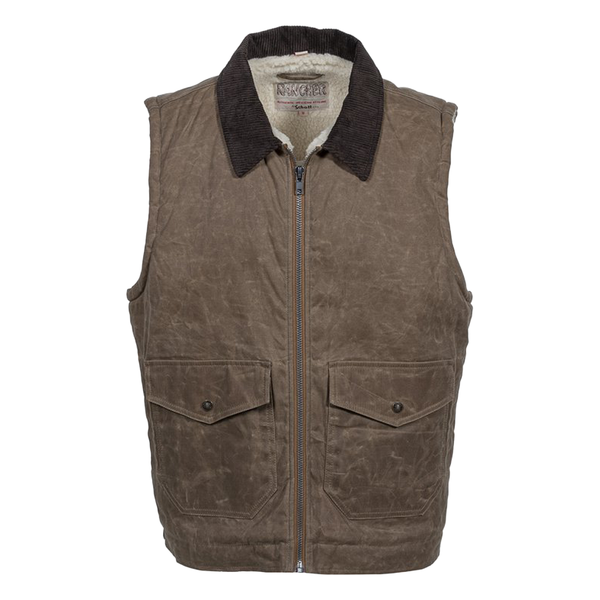 Schott Waxed Cotton Utility Vest in Khaki