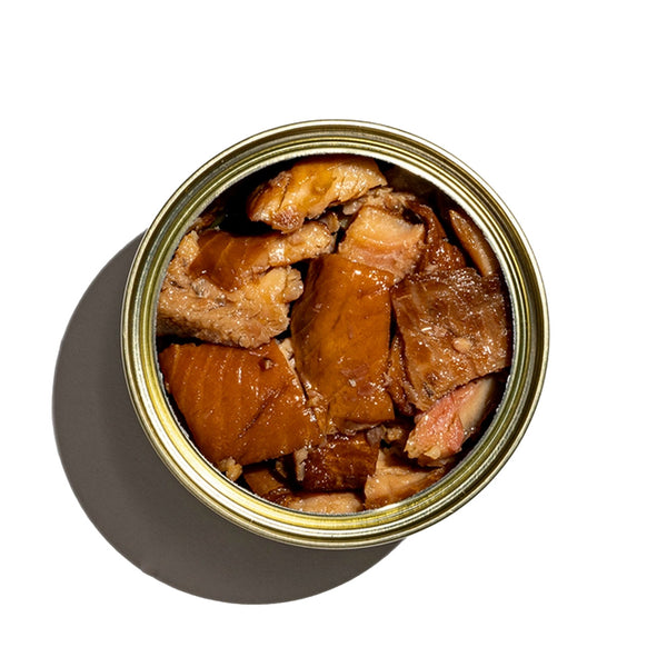 "An open can of smoked rainbow trout"
