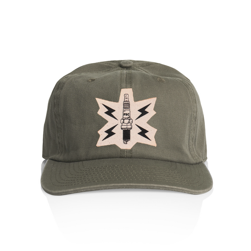canvas patch hat spark plug design