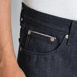 Close up to show front pocket and selvedge id stitching