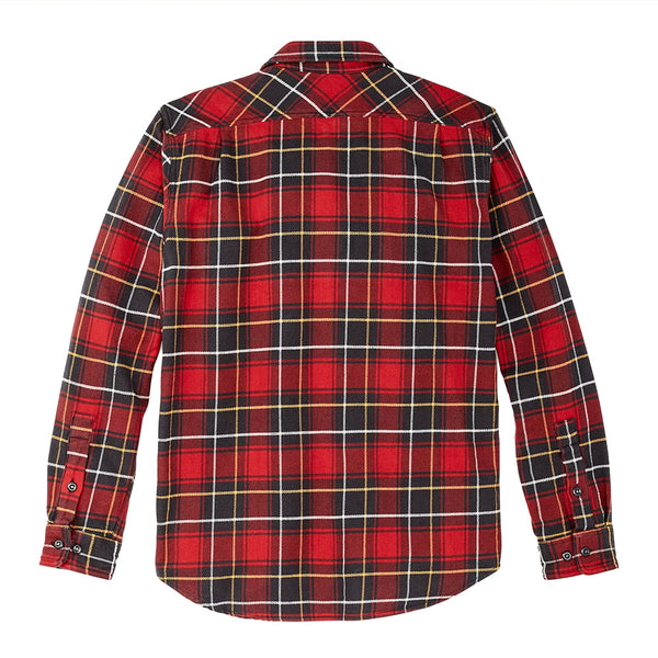 "Filson heavy duty Vintage work flannel red with charcoal white and yellow plaid back"