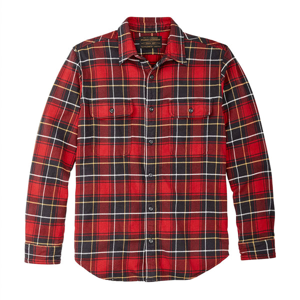 "Filson heavy duty Vintage work flannel red with charcoal white and yellow plaid front"