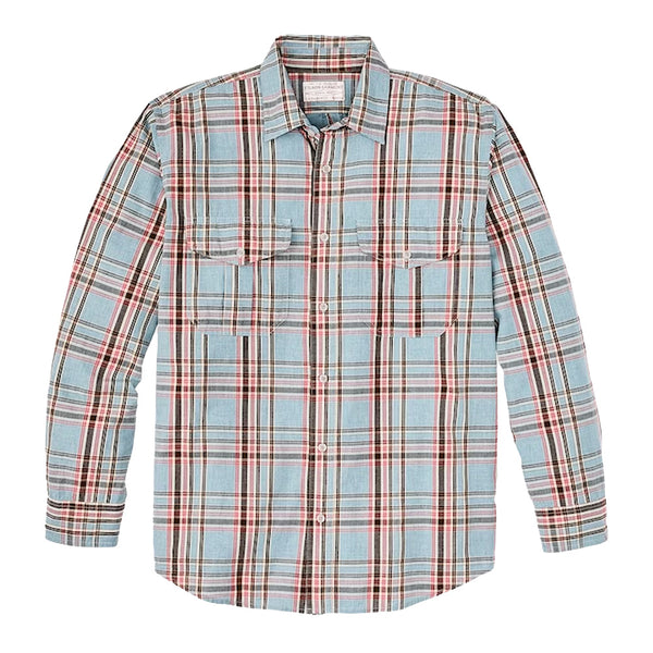 lightweight long sleeve collared shirt blue red natural plaid 