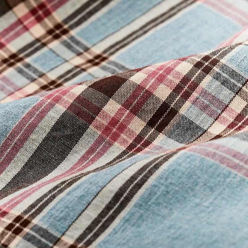 close uplightweight long sleeve collared shirt blue red natural plaid