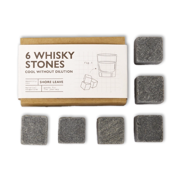 six grey whiskey stones and a cardboard package