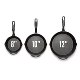 Size Reference for 8", 10" and 12" Cast Iron Skillets