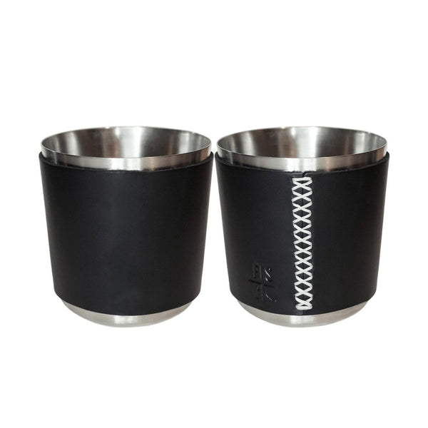 Two leather wrapped tumblers for your bar in Black Leather