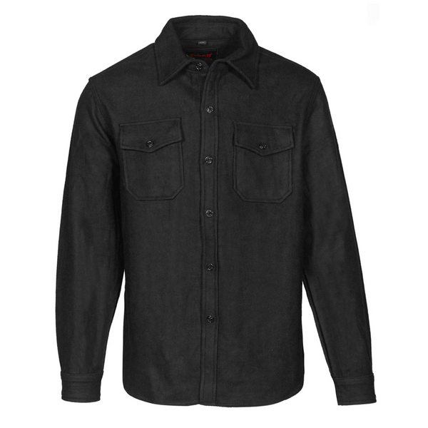 Front of Schott NYC CPO Wool Shirt in Black