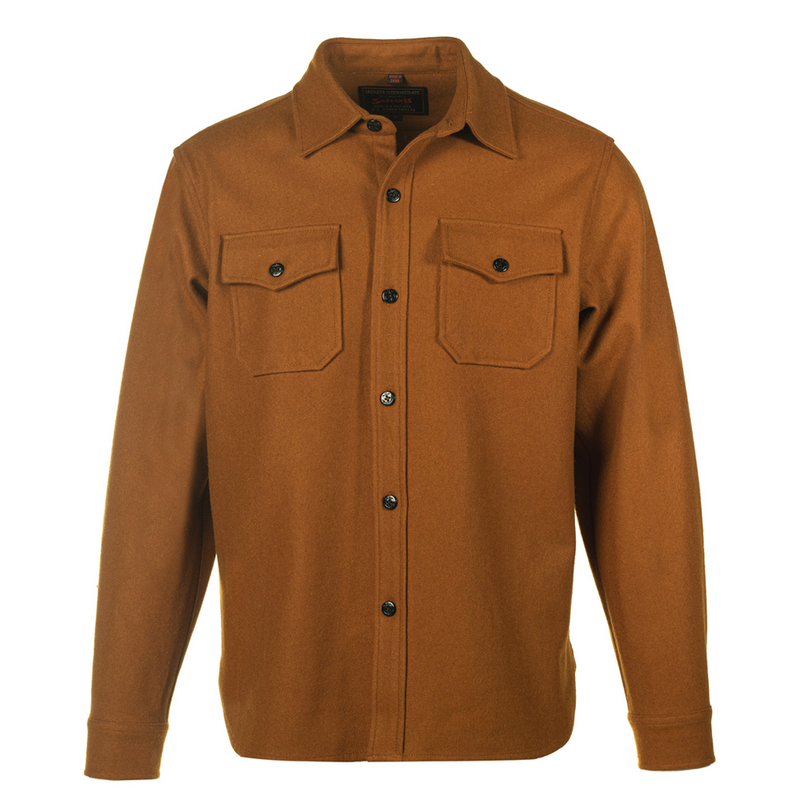 Front of the Schott CPO Wool Shirt in the color coyote