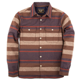 Front of Freenote Benson Overshirt in Brown Stripe