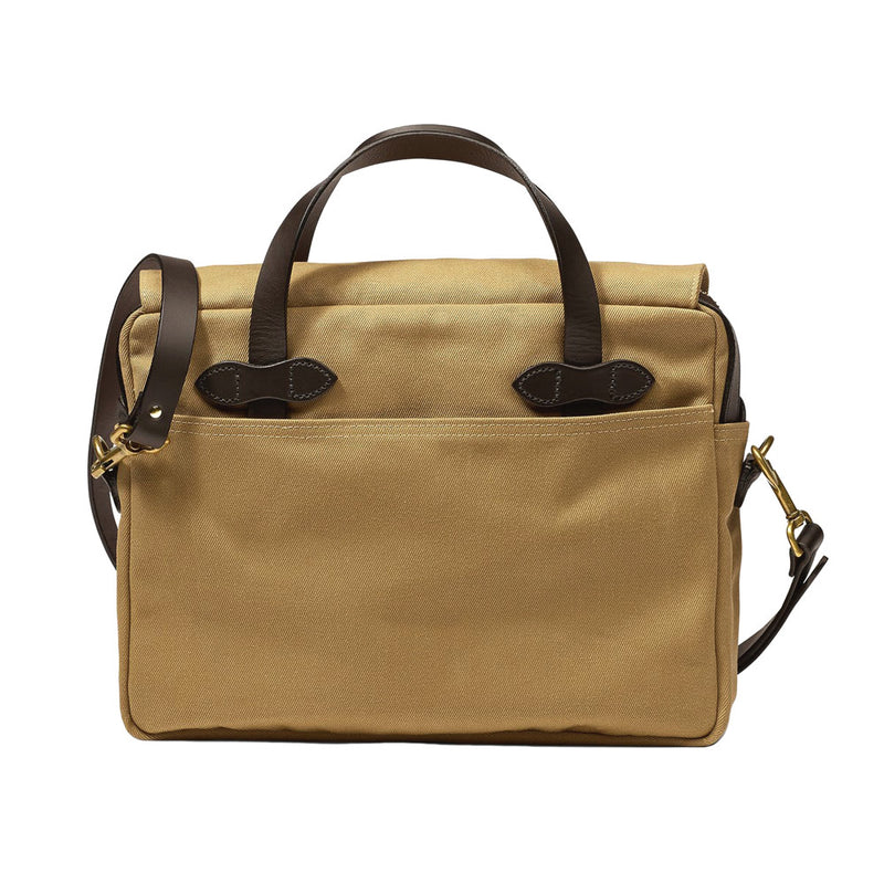 Tan briefcase with leather strap