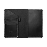 Black leather notebook wallet with pen loop