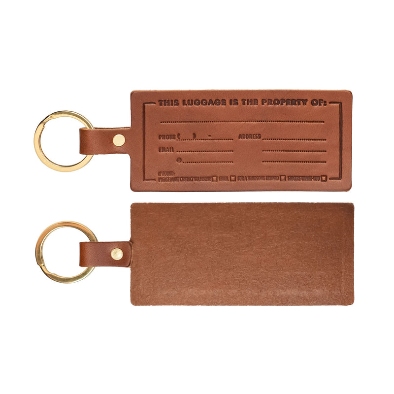 Handmade and stamped Leather Luggage Tag in Brown