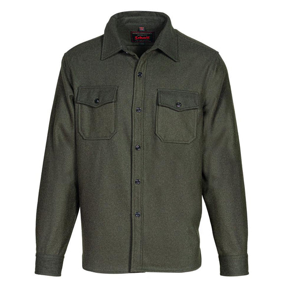 Front of Schott NYC CPO Wool Shirt in Olive