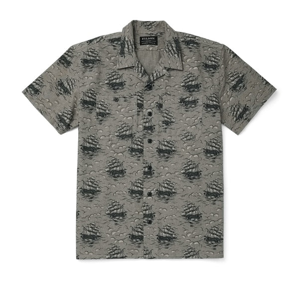 Front of Filson Chambray Short Sleeve Camp Shirt in Ships
