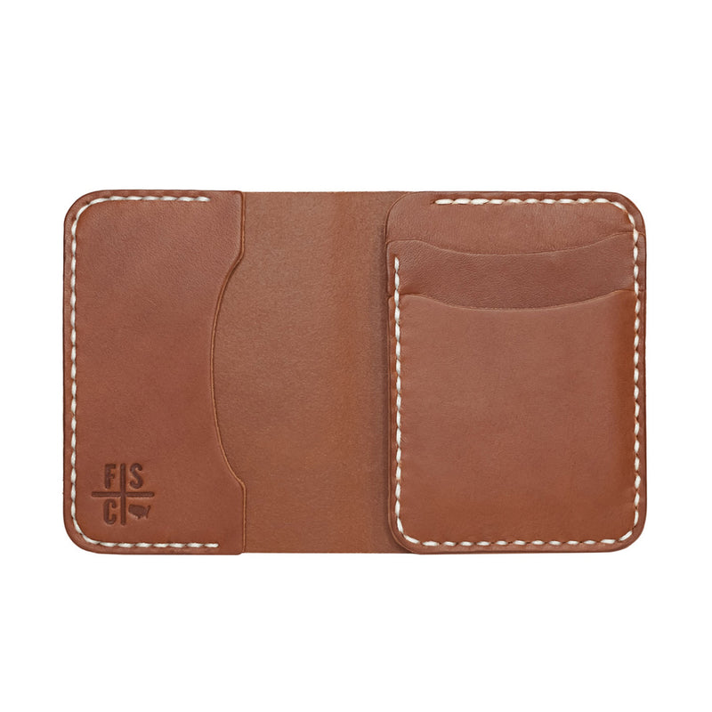 Brown wallet made with real leather and handstitched in Iowa