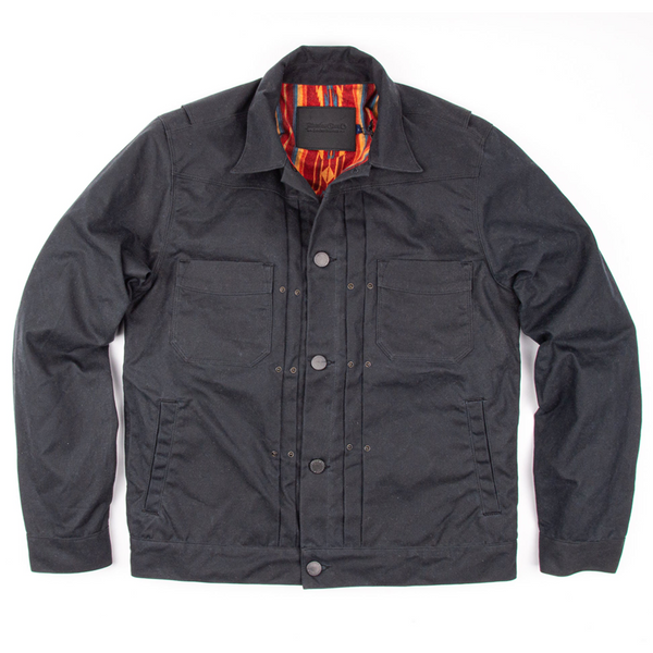 Front of Freenote Rider's Jacket in Waxed Canvas Black