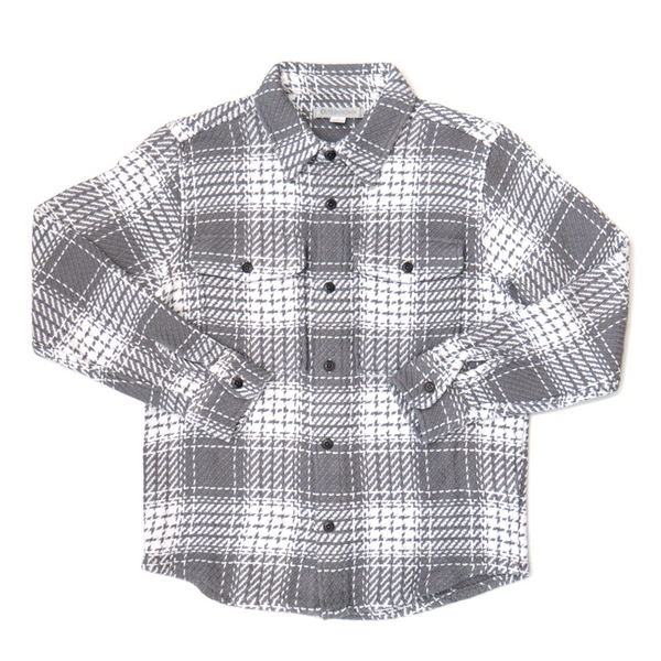 Front of Outerknown Cloud Weave Shirt in Tarmac Grey Bigbury Island