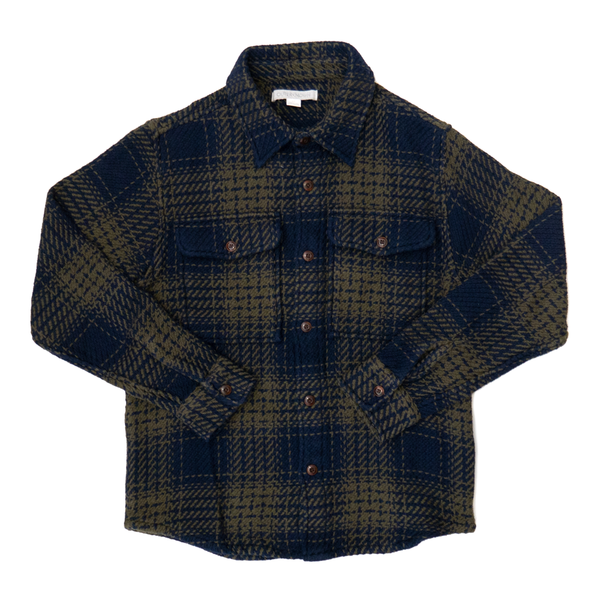 Front of Outerknown Cloud Weave Shirt in Marine Bigbury Island
