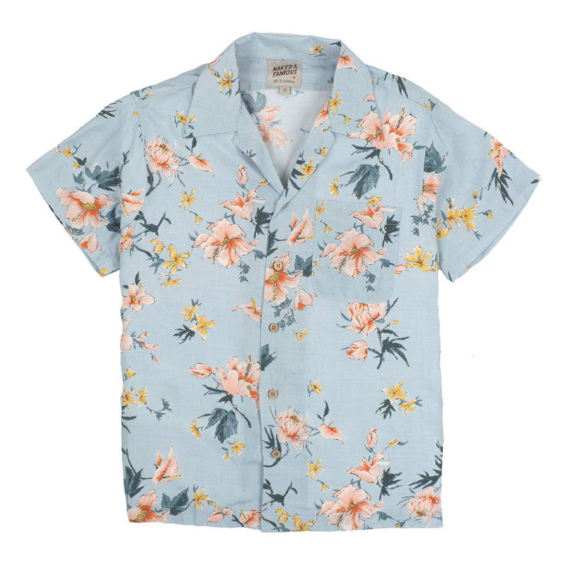 Pale blue button up with flowers