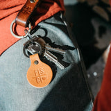 Small leather keychain on a set of keys