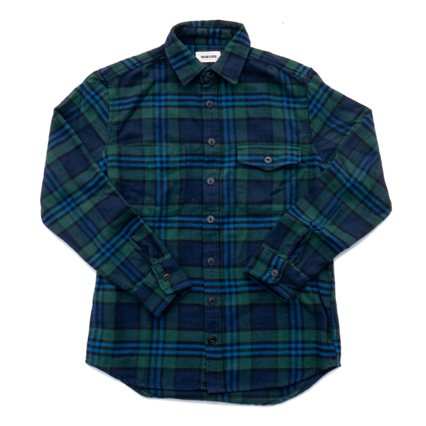 Front of Taylor Stitch Crater Shirt in Evergreen Check