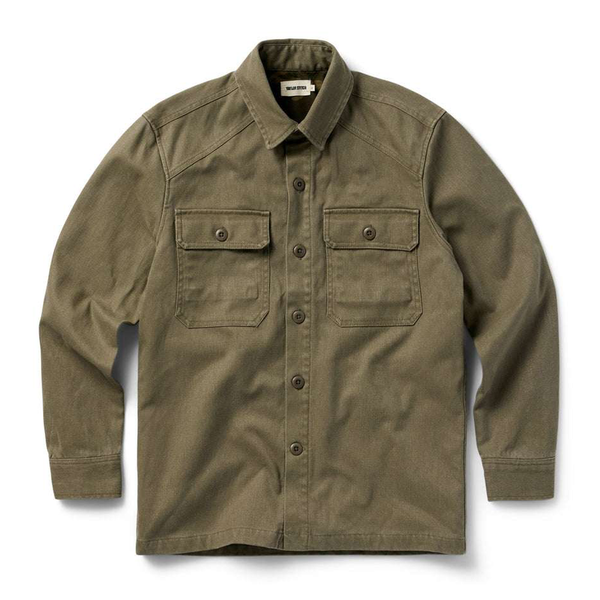 Front of Taylor Stitch Lined Shop Shirt in Stone Boss Duck
