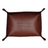 large brown leather valet tray