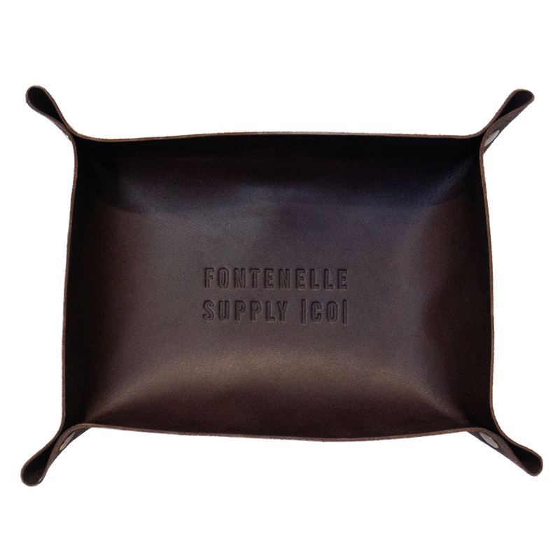 large dark brown leather valet tray
