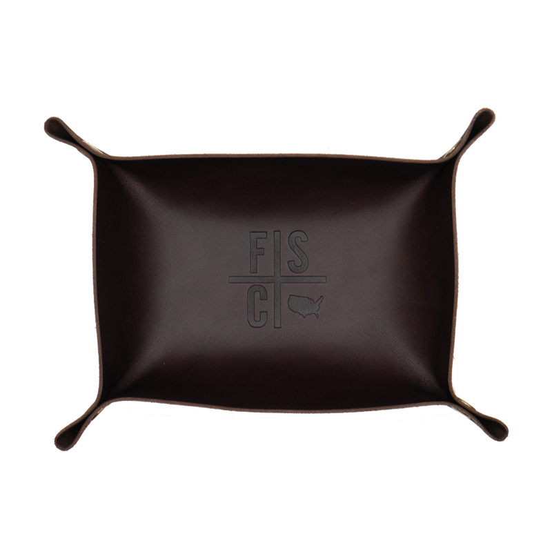 small dark brown leather valet tray