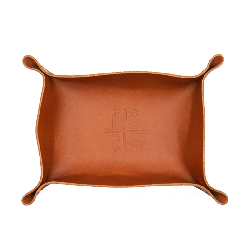 small tan leather valet tray