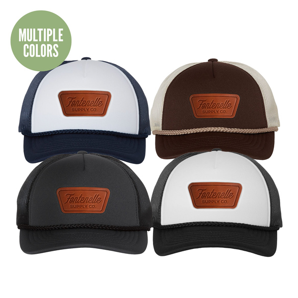 leather patch foamie trucker hat