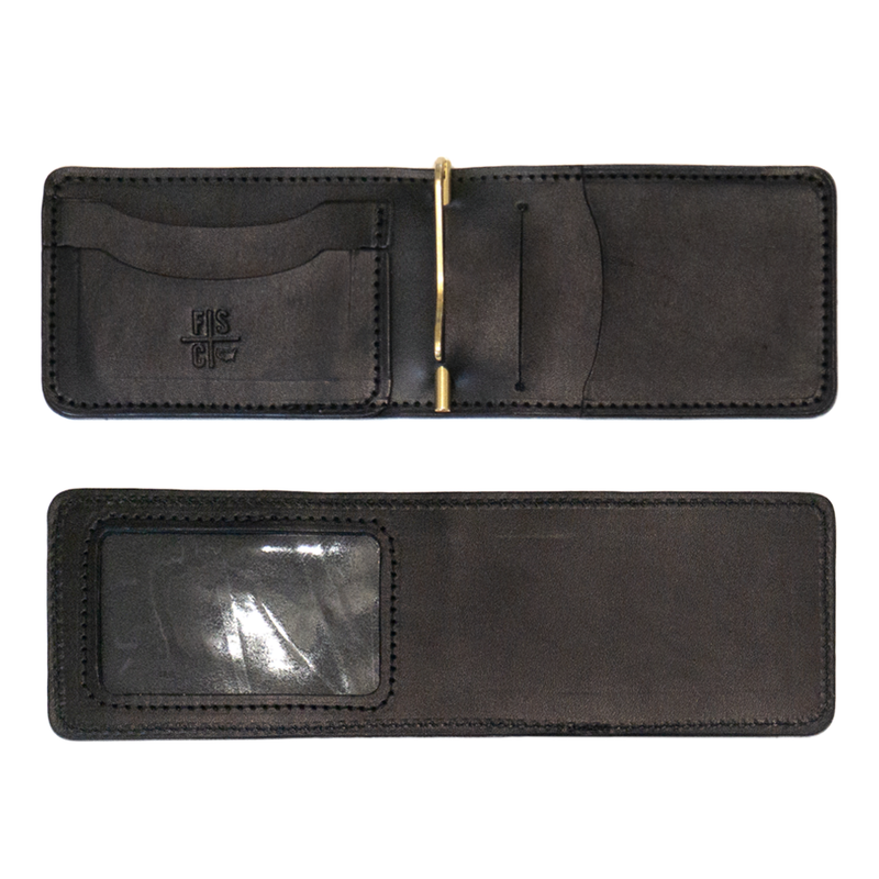 black leather cash clip wallet