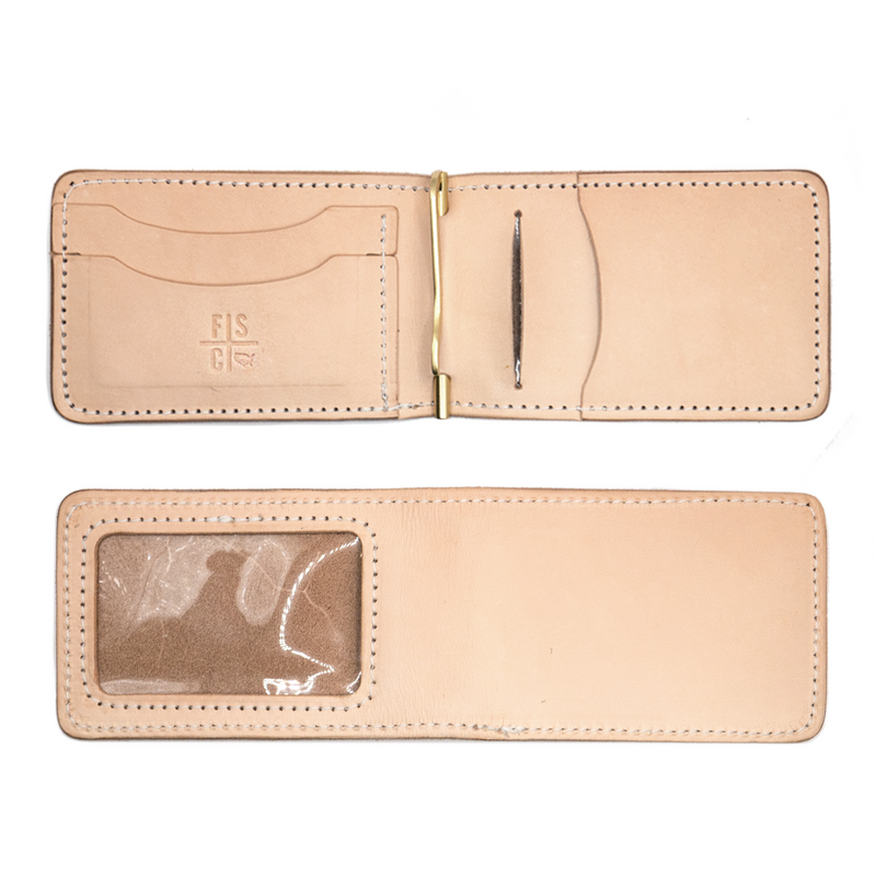 Natural Leather cash clip wallet