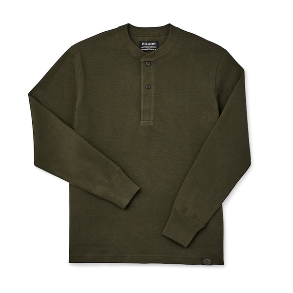 Filson Waffle Knit Henley in Mossy Rock