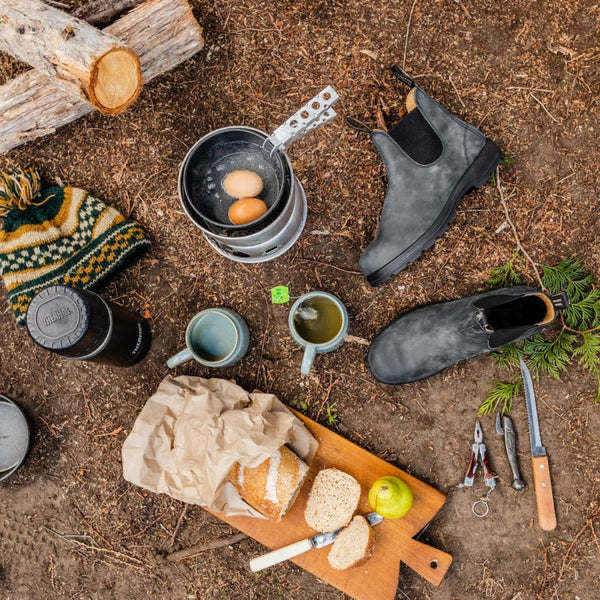 Rustic Black Blundstone Chelsea Boot in a Camping Scenario.