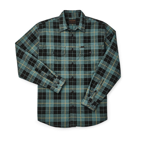 Front of Filson Field Flannel Shirt in Northcoast Green Print