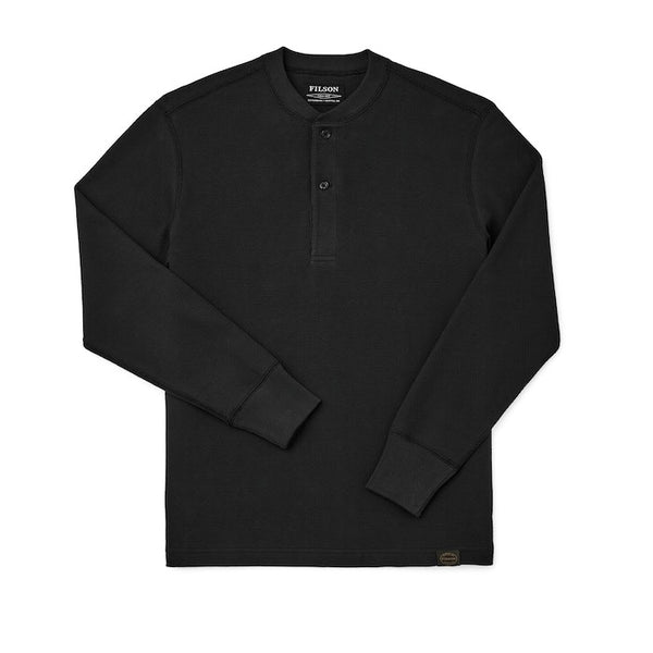 Filson Waffle Knit Henley in Faded Black