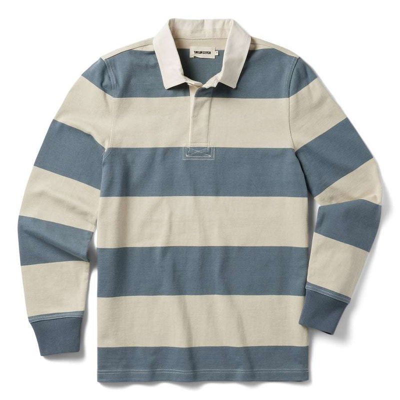 Front of Taylor Stitch Rugby Shirt in Storm Stripe 