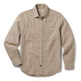 Front of Taylor Stitch Utility Shirt in Stone Double Cloth