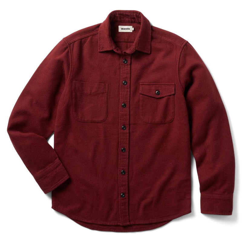 Front of Taylor Stitch Crater Shirt in Cardinal Twill