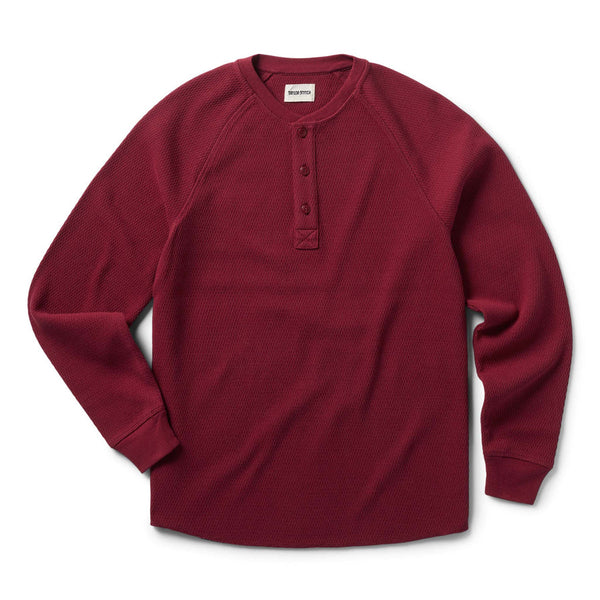 Front of Taylor Stitch Heavy Bag Waffle Henley in Burgundy